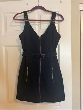Blue Blush Black Zip-Front Belted Mini Dress